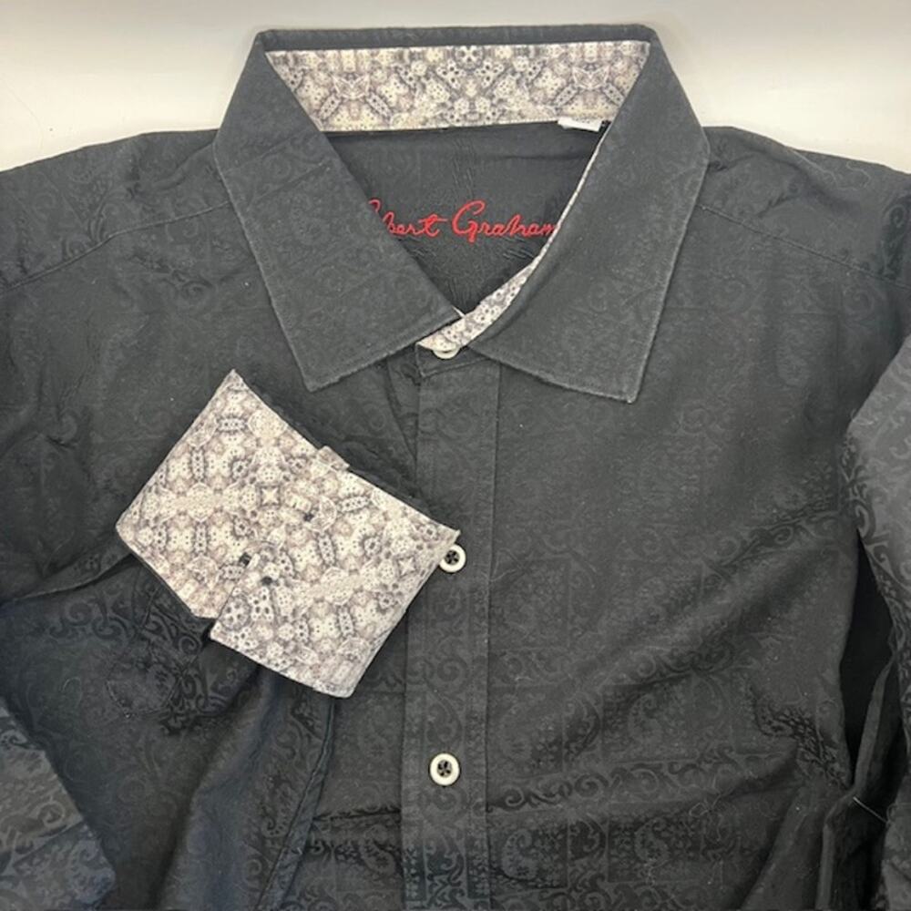 Robert Graham Black Paisley Men's L Long Sleeve Button Floral Flip Cuff